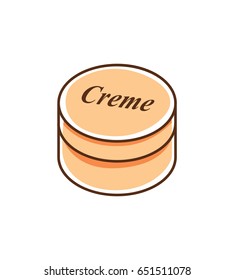 Vector illustration of elegant facial creme mask bottle isolated on white background. Clipart cosmetic advertisement.