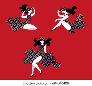 Vector Illustration of elegant fashion model in dress in retro style.
