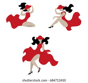 Vector Illustration of elegant fashion model in dress in retro style.