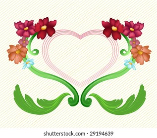 Vector illustration of elegant floral frame with heart shape