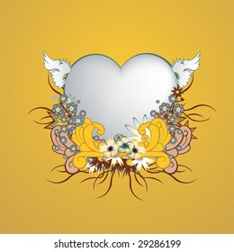 Vector illustration of elegant floral frame with heart shape