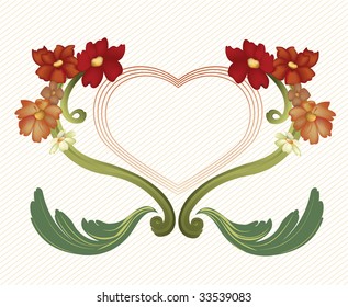 Vector illustration of elegant floral frame with heart shape