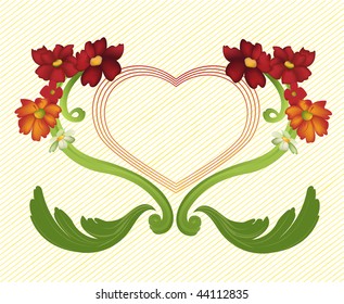 Vector illustration of elegant floral frame with heart shape
