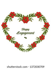 Vector illustration elegant floral wreath frame for invitation happy engagement hand drawn