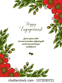 Vector illustration elegant floral wreath frame for invitation happy engagement hand drawn
