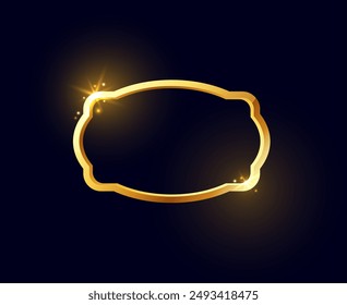 Vector illustration of elegant golden frame with a medieval design on a dark background. The frame features glowing edges and sparkles, creating a luxurious and timeless feel.