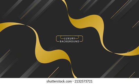 Ilustración vectorial de una elegante textura de línea y onda dorada con decoración de rectángulo gris diagonal dinámico en el diseño de la plantilla de fondo negro oscuro