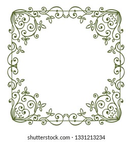 Vector illustration elegant green leaf flower frame hand drawn