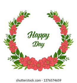 Vector illustration elegant green leafy flower frame for happy day hand drawn