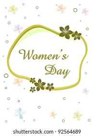 Ilustración vectorial de una elegante tarjeta de saludo con texto Día de la mujer y espacio de copia sobre fondo floral para el Día Internacional de la Mujer