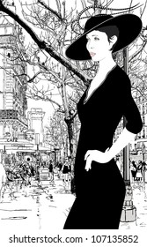 Vector illustration of an elegant lady in Paris