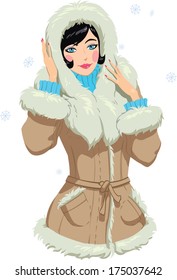 vector illustration of a elegant  lady in winter clothes