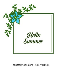 Vector illustration elegant leaf flower frame with banner hello summer