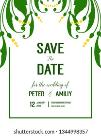 Vector illustration elegant leaf wreath frame with invitation save the date hand drawn