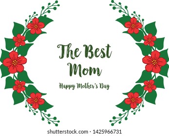 Vector illustration elegant leaf wreath frame for style card of best mom