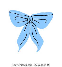 Vector illustration elegant light blue bow in minimalist flat style. Cute bow clipart perfect for greeting card, decoration and children project.
