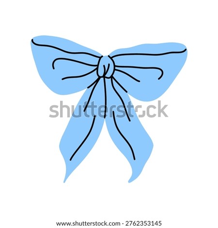 Vector illustration elegant light blue bow in minimalist flat style. Cute bow clipart perfect for greeting card, decoration and children project.