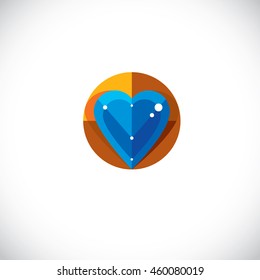 Vector illustration of elegant love heart isolated. Valentine Day theme artistic graphic design element created in cubism style, modernistic art symbol.  Glamorous romantic heart shape. 