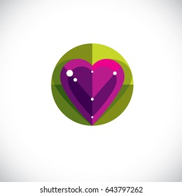 Vector illustration of elegant love heart isolated. Valentine Day theme artistic graphic design element created in cubism style, modernistic art symbol.  Glamorous romantic heart shape. 