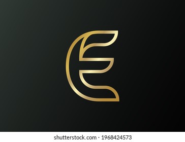 Vector Illustration of Elegant Luxurious Golden letter E. Vintage Modern Logo Line Art Design Template