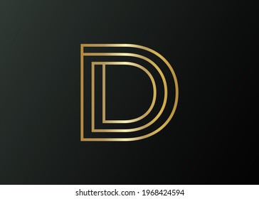 Vector Illustration of Elegant Luxurious Golden letter D. Vintage Modern Logo Line Art Design Template