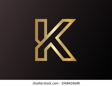 Vector Illustration of Elegant Luxurious Golden letter K. Vintage Modern Logo Line Art Design Template