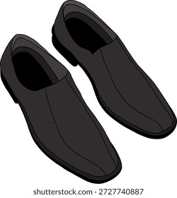 Vektorgrafik von eleganten schwarzen Herrenschuhen aus Leder, einzeln auf weißem Hintergrund.