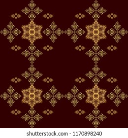 Vector illustration. Elegant Merry Christmas or Happy New Year 2018 seamless pattern with golden ornament on a brown background.