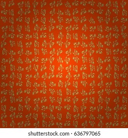 Vector illustration. Elegant Merry Christmas or Happy New Year 2018 seamless pattern with golden ornament on a orange background.