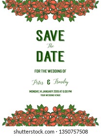 Vector illustration elegant orange flower frame for writing save the date hand drawn