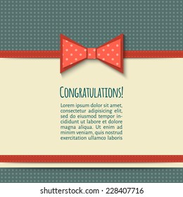 vector illustration. Elegant paper scrapbook card with congratulations. Green and red.
