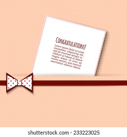 vector illustration. Elegant paper scrapbook card with congratulations. Red