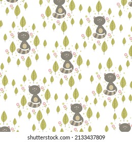 Vector illustration of elegant pattern with cute leaves and animals. Perfect for decoration