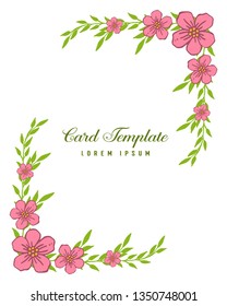 Vector illustration elegant pink flower frame for writing card template hand drawn