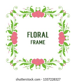 Vector illustration elegant pink rose wreath frame with green leaf hand drawn