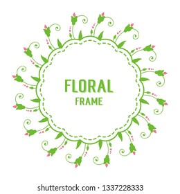 Vector illustration elegant pink rose wreath frame with green leaf hand drawn
