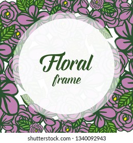 Vector illustration elegant purple floral frame with design green leaves hand drawn