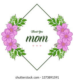Vector illustration elegant purple flower frame with writing i love you mom hand drawn