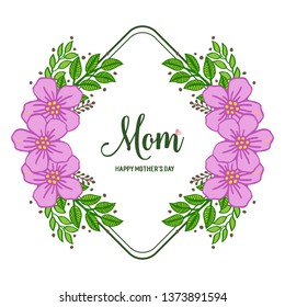 Vector illustration elegant purple flower frame with writing i love you mom hand drawn