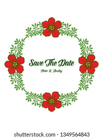 Vector illustration elegant red flower frame with writing save the date hand drawn
