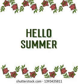 Vector illustration elegant red wreath frame with letter hello summer hand drawn