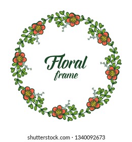 Vector illustration elegant rose orange floral frame and ornate green leaves hand drawn