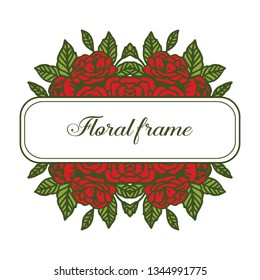 Vector illustration elegant rose red floral frame for vintage card hand drawn
