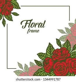 Vector illustration elegant rose red floral frame for vintage card hand drawn