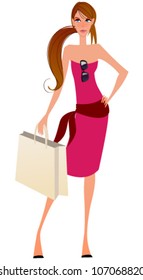 Vector illustration of elegant summer shopping girl