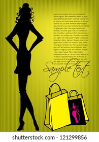 Vector illustration of elegant summer shopping girl silhouette