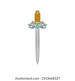 Vector illustration of an elegant sword with gemstone decoration, perfect for fantasy themes and medieval concepts. The ornate hilt and blade evoke a sense of history and power.