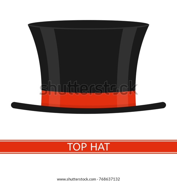 Vector\
illustration of elegant top hat isolated on white background. Black\
cylinder with red ribbon in flat\
style.