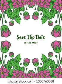 Vector illustration elegant wedding invitation card with beauty green leafy flower frame hand drawn