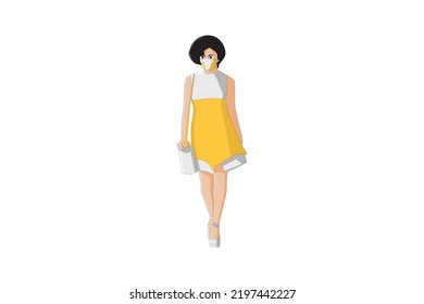 Vector Illustration Of Elegant Women Walking With Mask